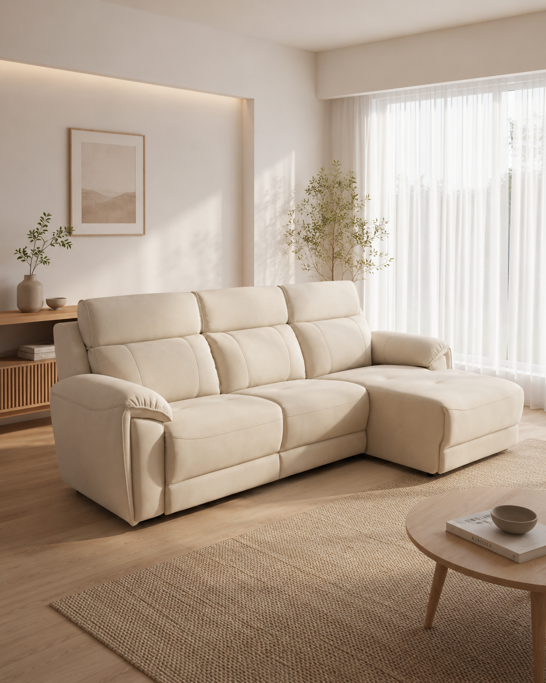Brisa Fabric Adjustable Headrest L-Shaped Sofa