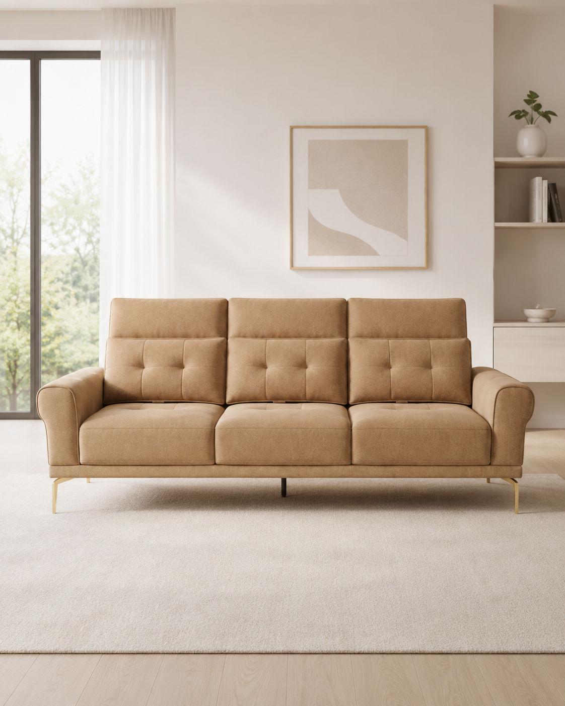 Sable Fabric Adjustable Headrest Sofa