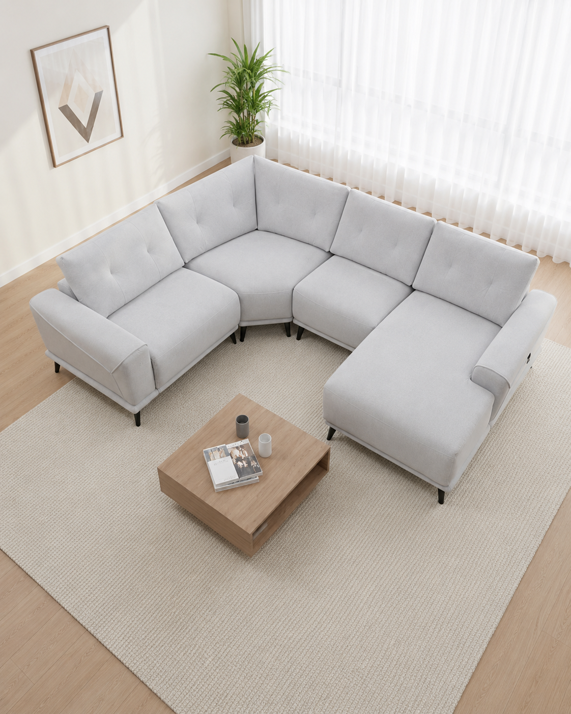 Cressa Fabric Adjustable Backrest & Headrest Recliner L-Shaped Sofa