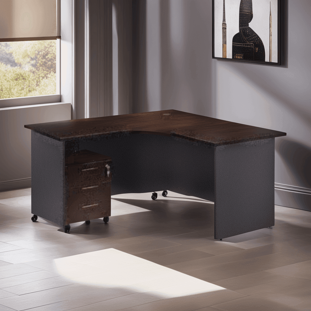 Megafurniture | Dolly L-shaped Study Table with Mobile Pedestal | Study Table