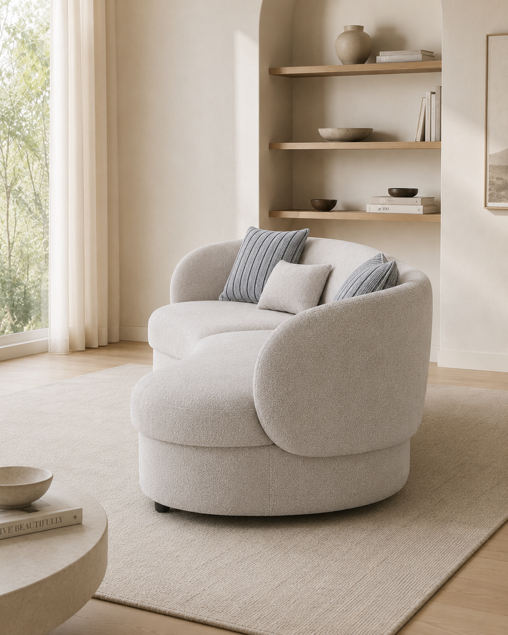 Velmora Curved Fabric Sofa