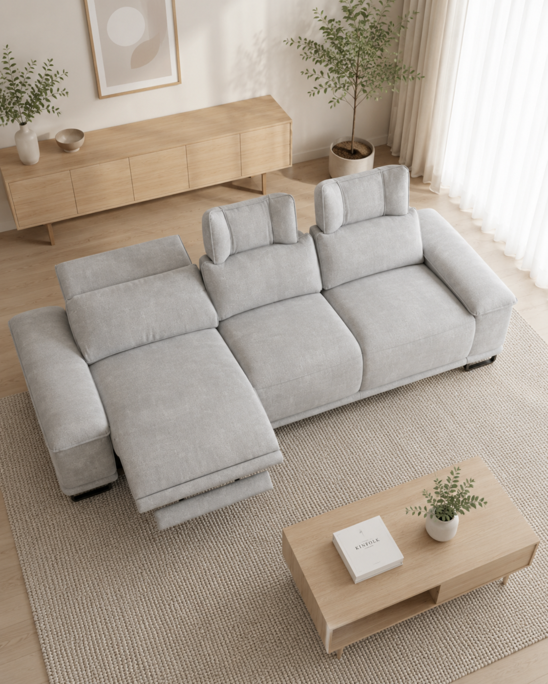 Mirelle Fabric Adjustable Headrest Recliner Sofa