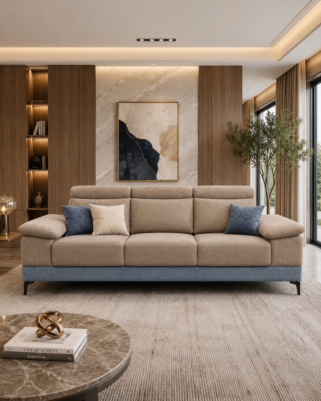Rialto Fabric Adjustable Headrest Sofa Set