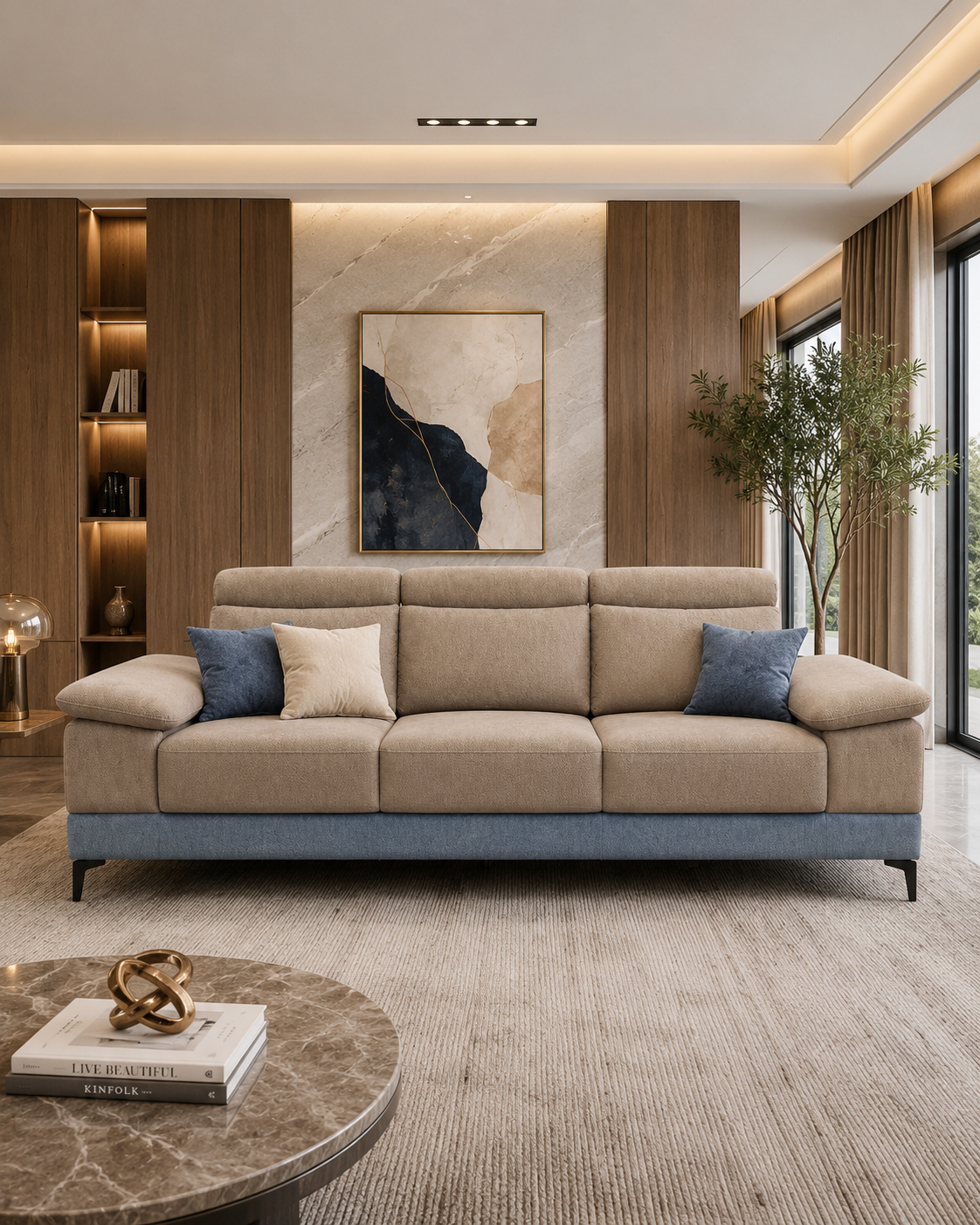 Rialto Fabric Adjustable Headrest Sofa Set