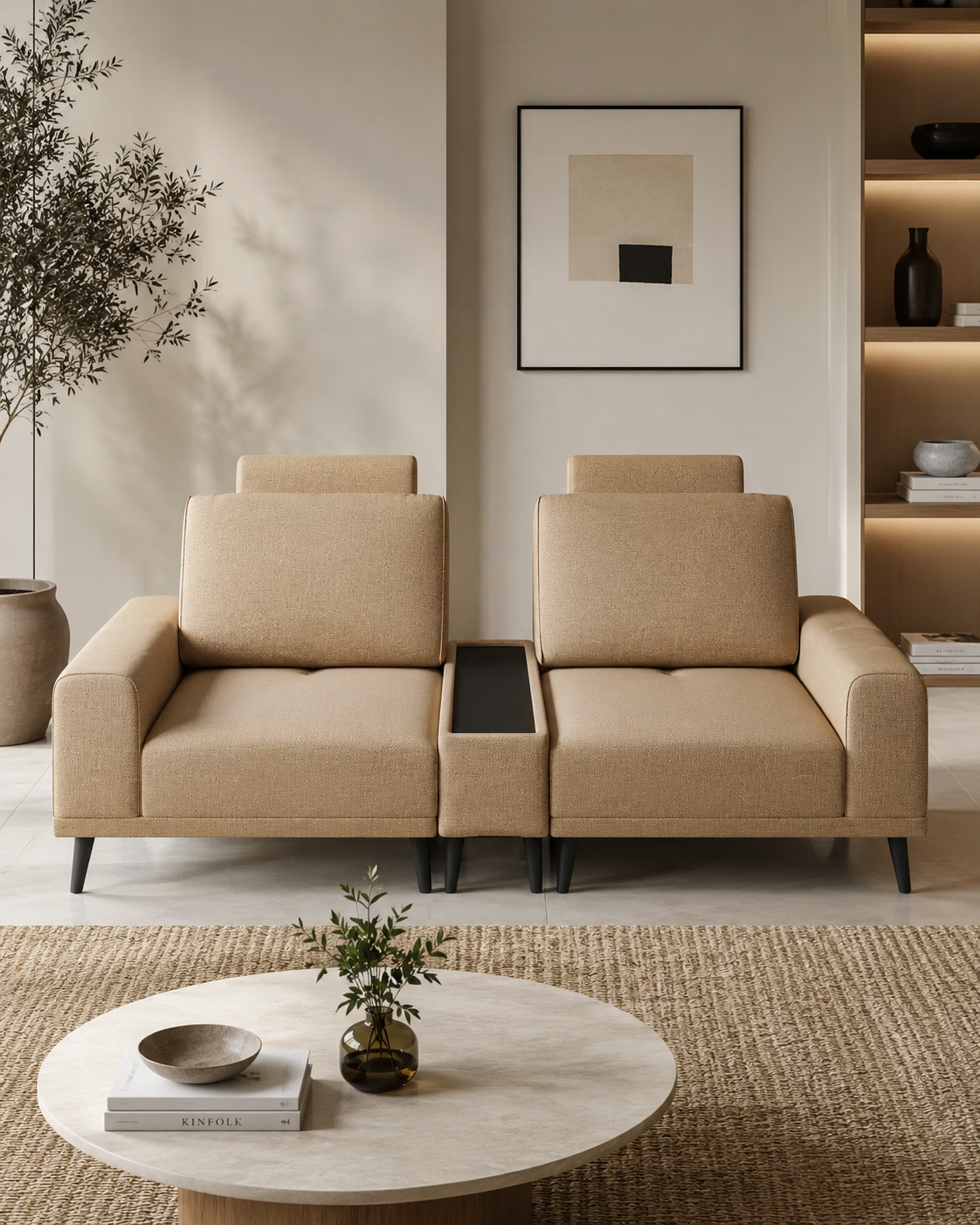 Fiora Fabric Adjustable Backrest Console Sofa