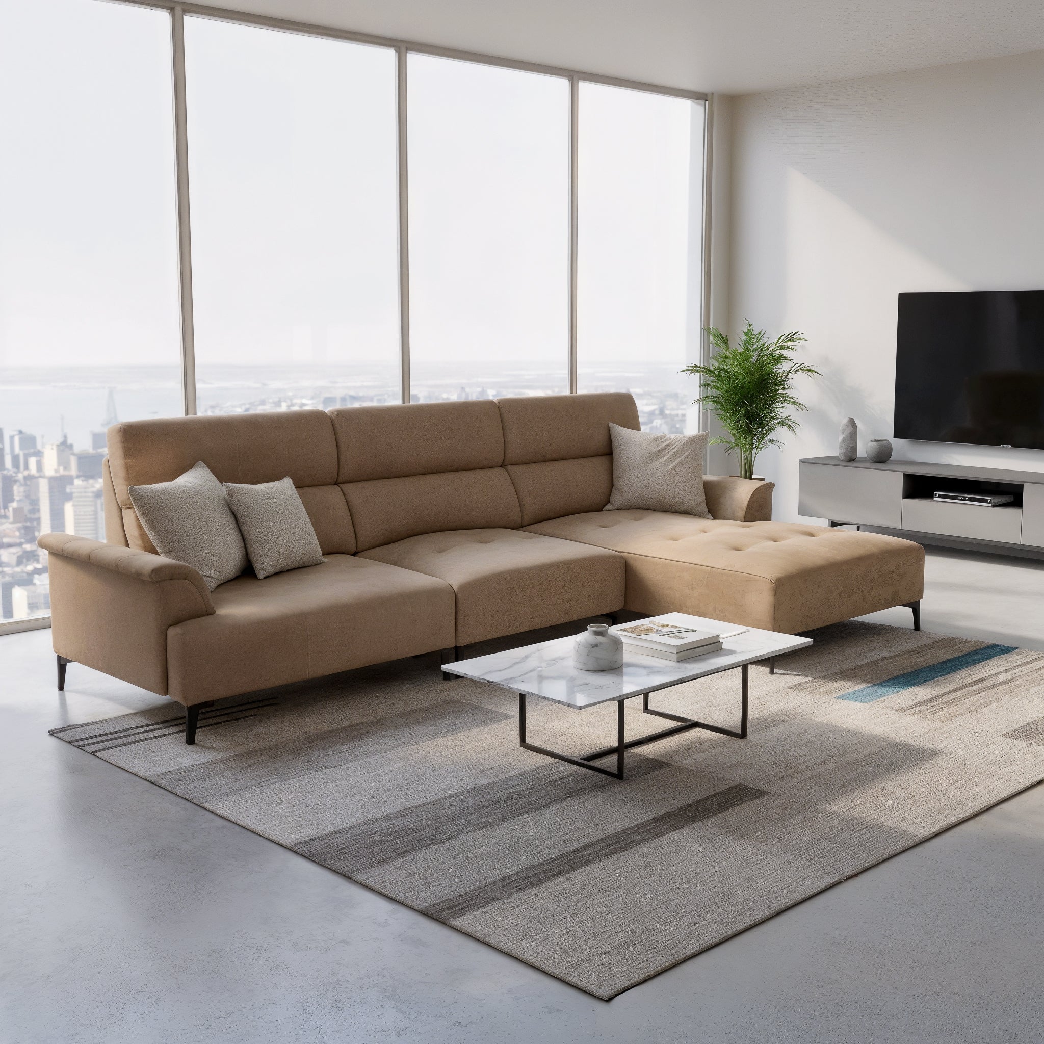 Armon Fabric Adjustable Backrest L-Shaped Sofa by Esteller (Pet Friendly & Easy Clean)