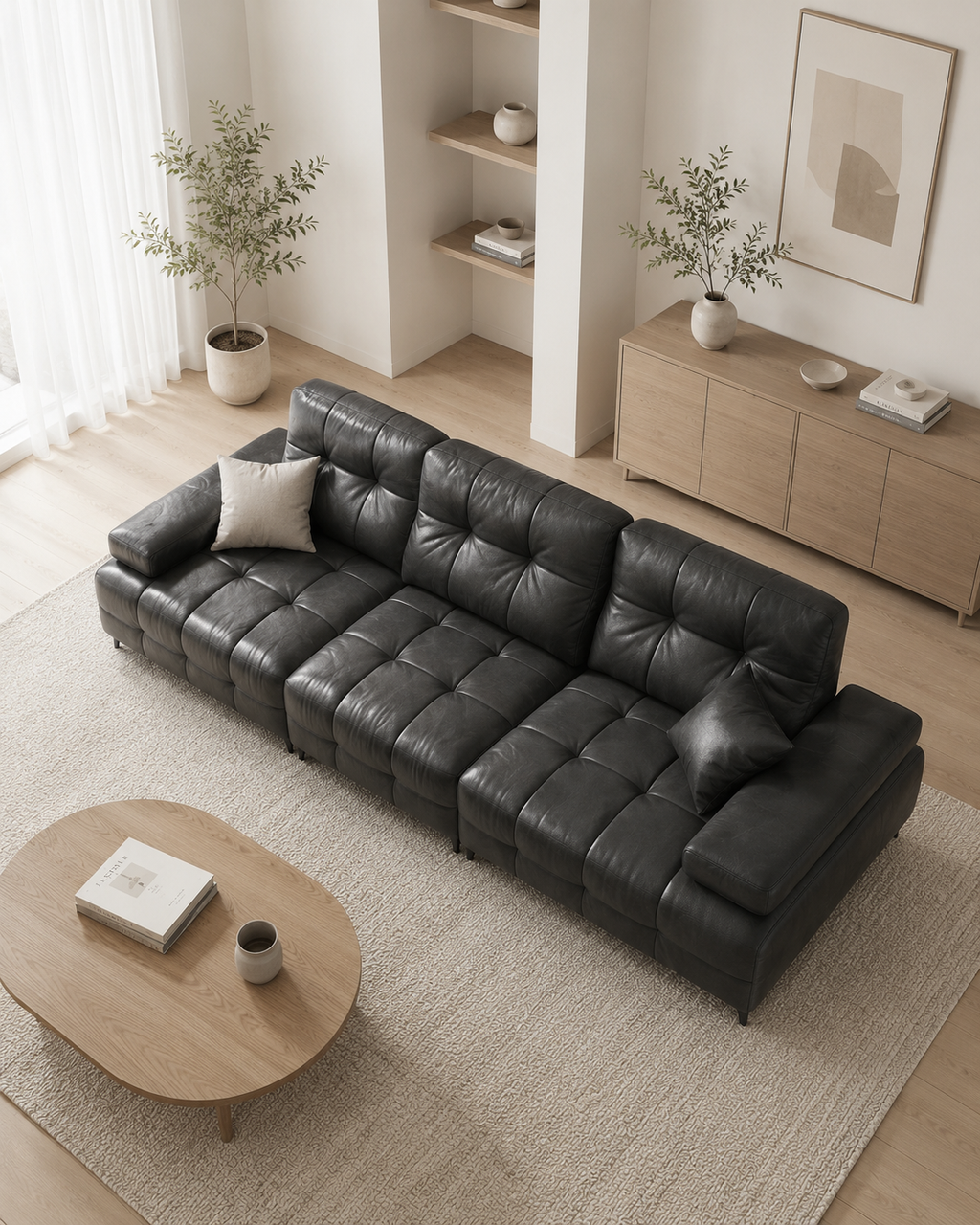 Caspian Leather Adjustable Backrest Sofa