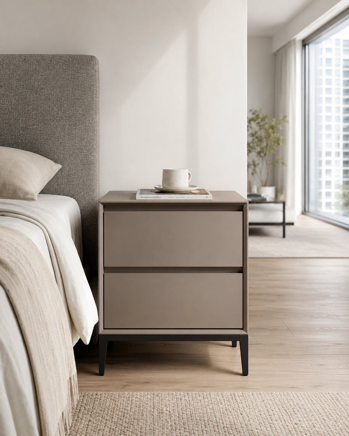 Aster Taupe Soft-Touch Bedside Table