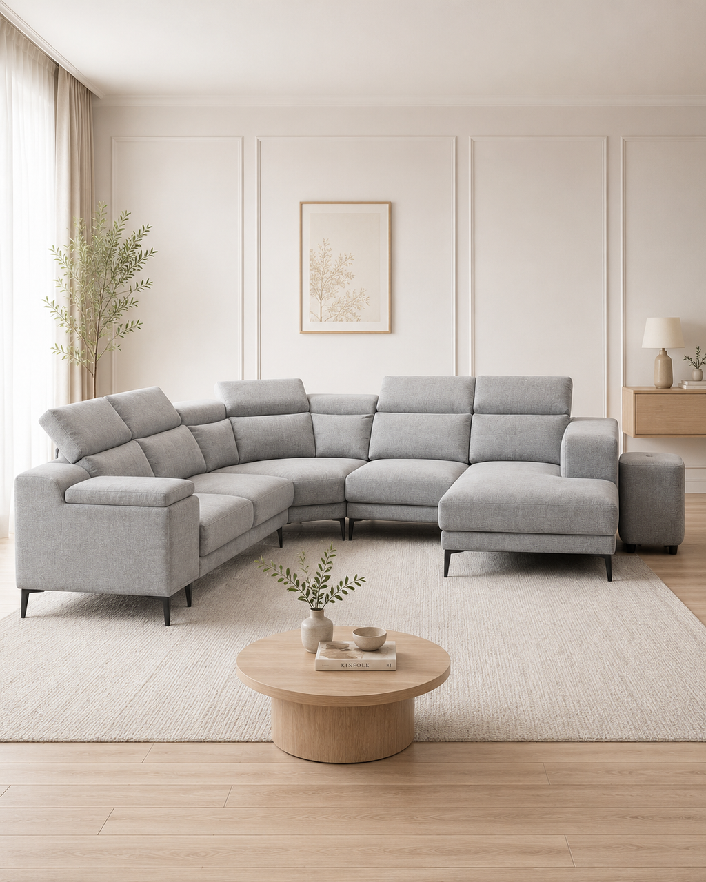 Alder Fabric Adjustable Headrest Slider Sectional Sofa