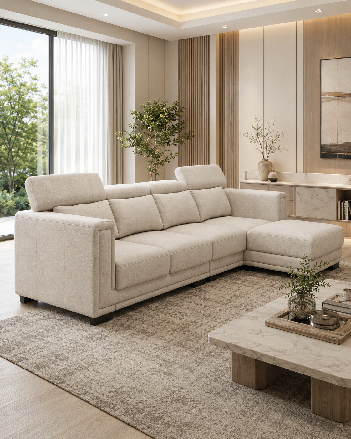 Neroli Fabric Adjustable Headrest L-Shaped Slider Sofa