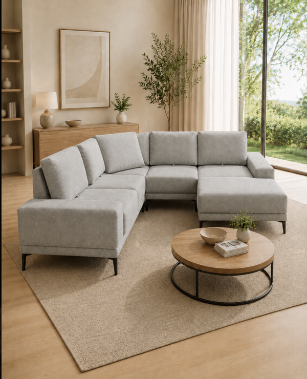 Sora Fabric Adjustable Backrest L-Shaped Corner Sofa