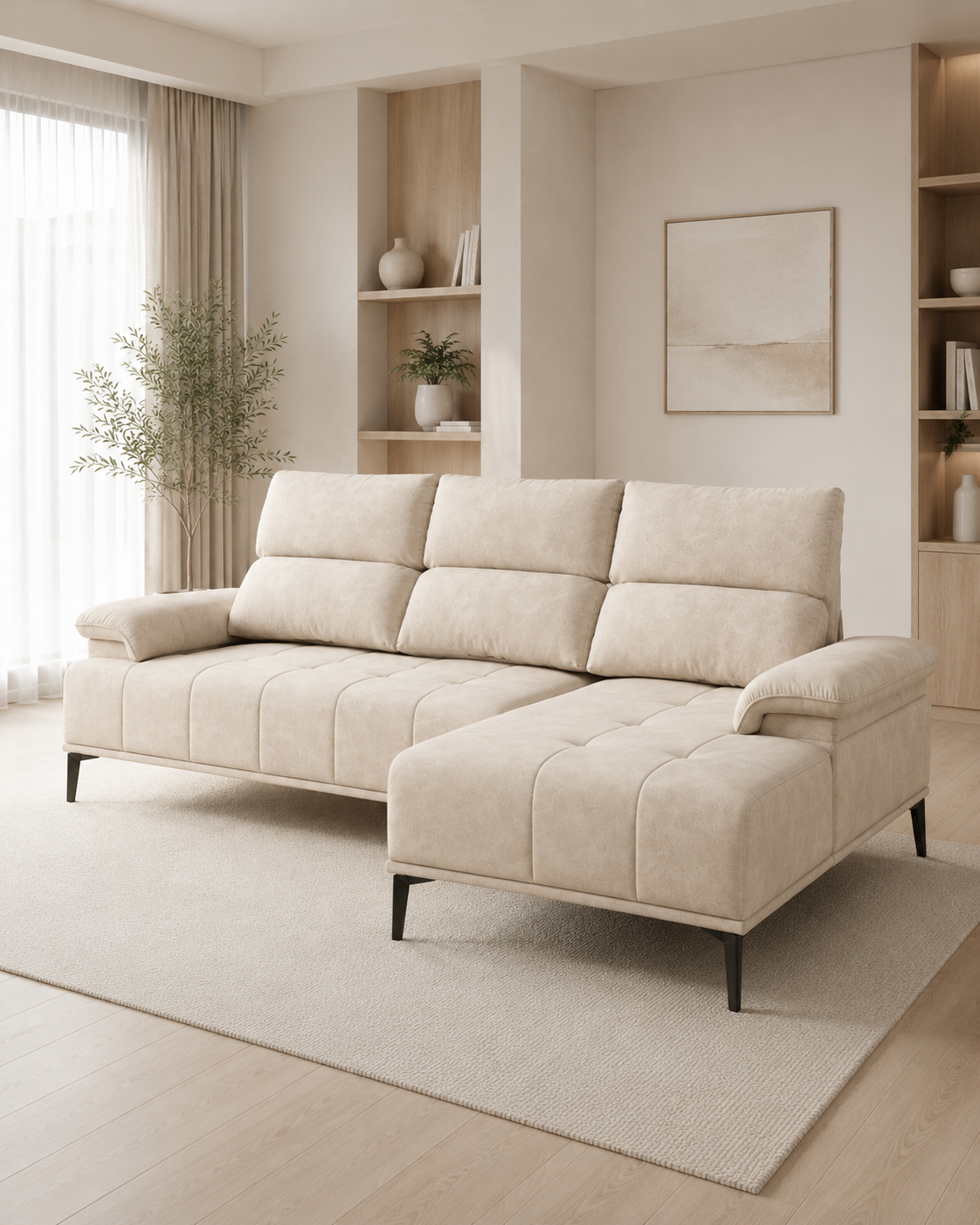 Liora Fabric Adjustable Backrest L-Shaped Sofa