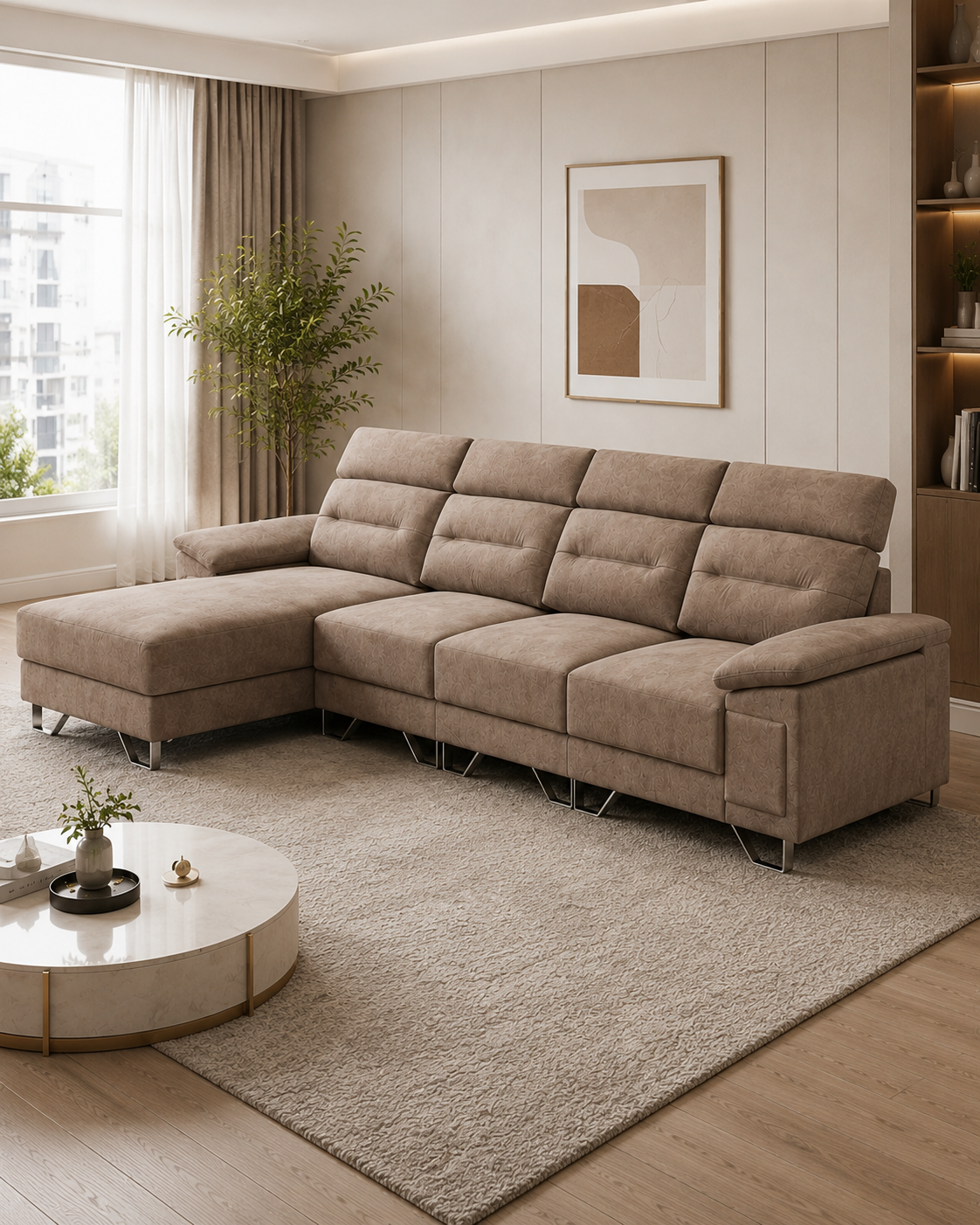 Halden Fabric Adjustable Headrest L-Shaped Sofa