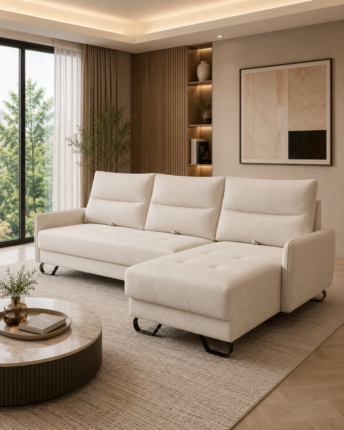 Selene Fabric Adjustable Backrest L-Shaped Sofa
