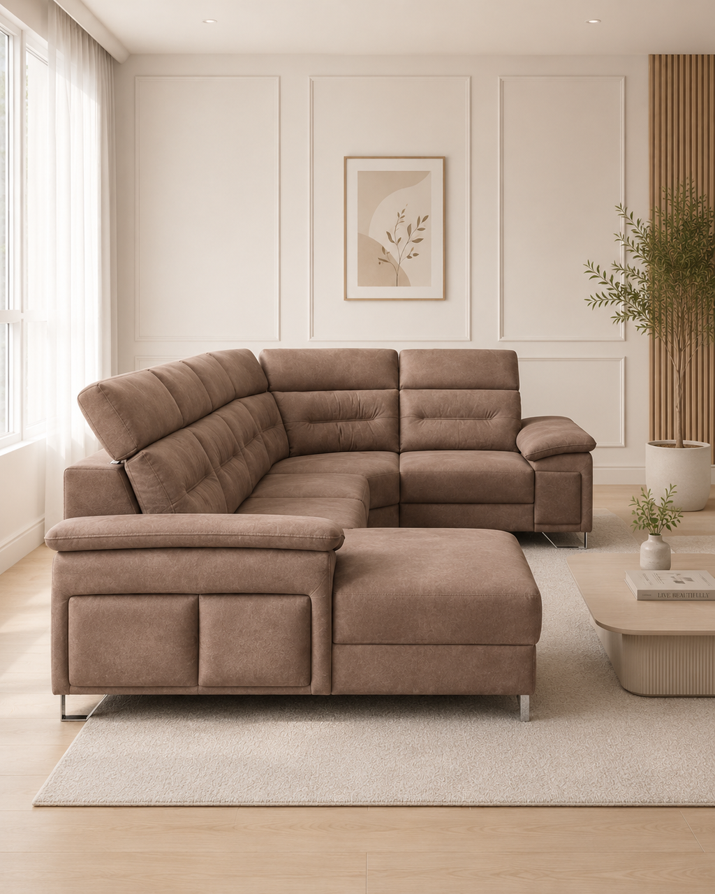 Halden Fabric Adjustable Headrest L-Shaped Corner Sofa