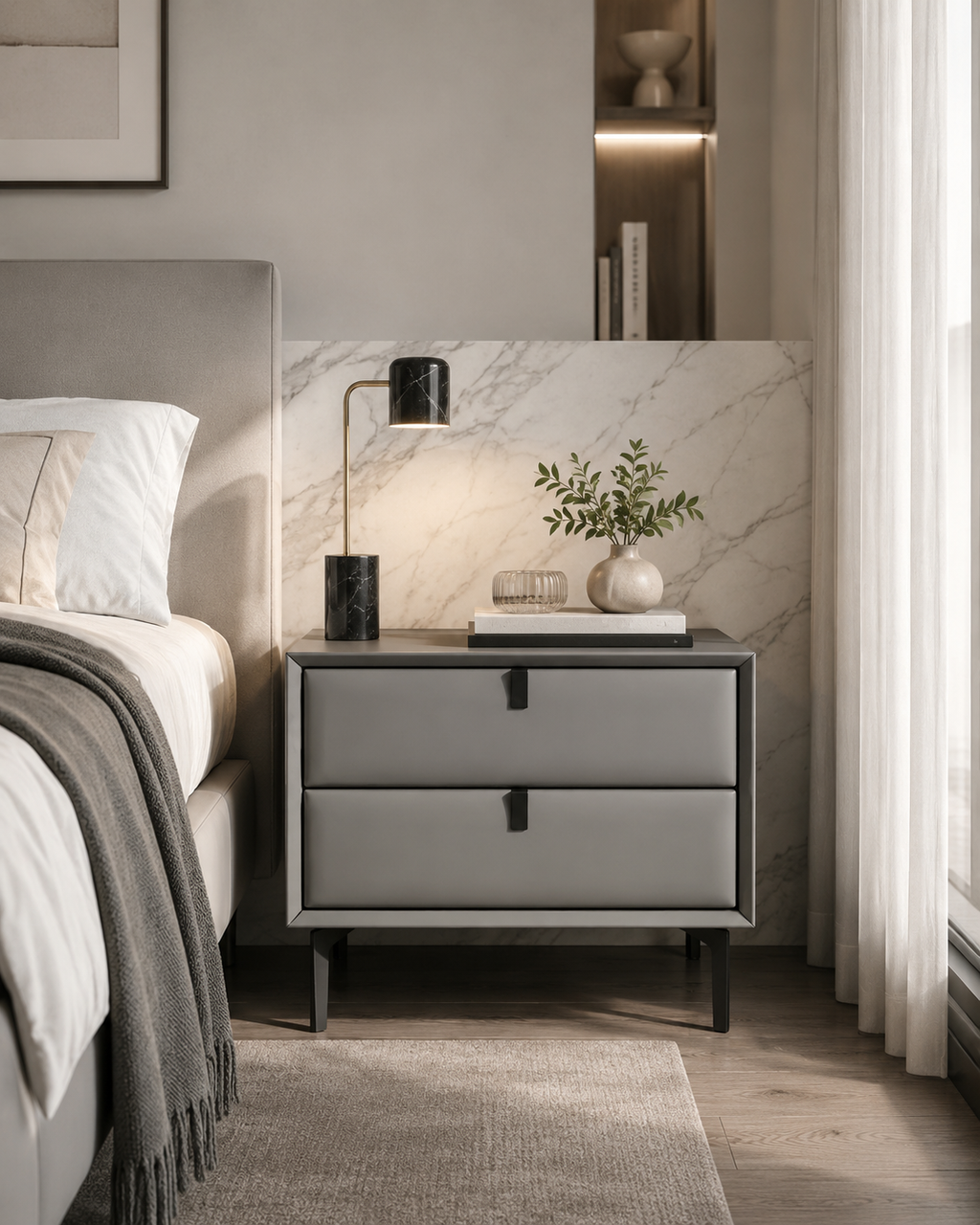Veyra Grey Soft-Touch Bedside Table
