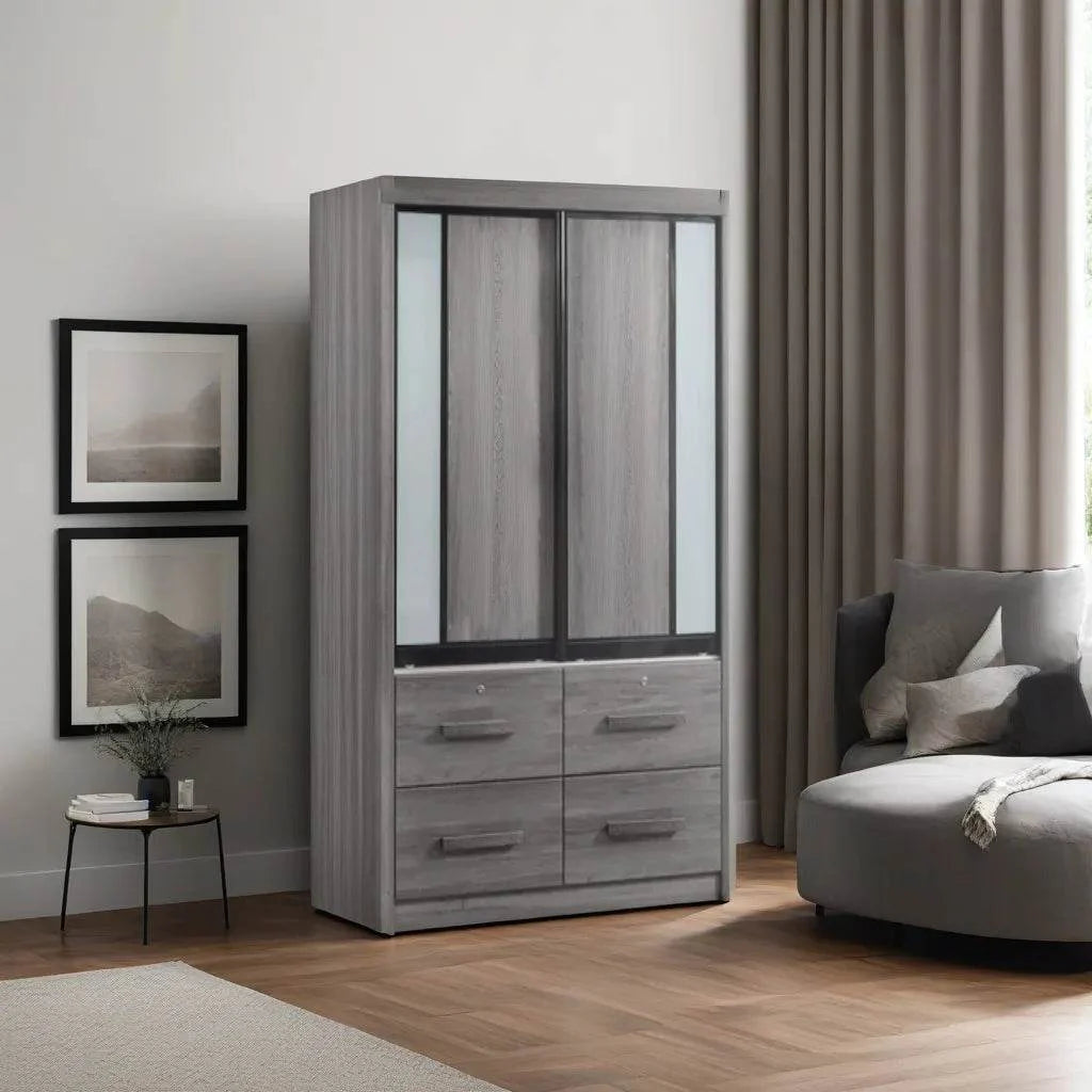 Megafurniture | Gareth 4ft Ash Grey Wardrobe | Sliding Door Wardrobe