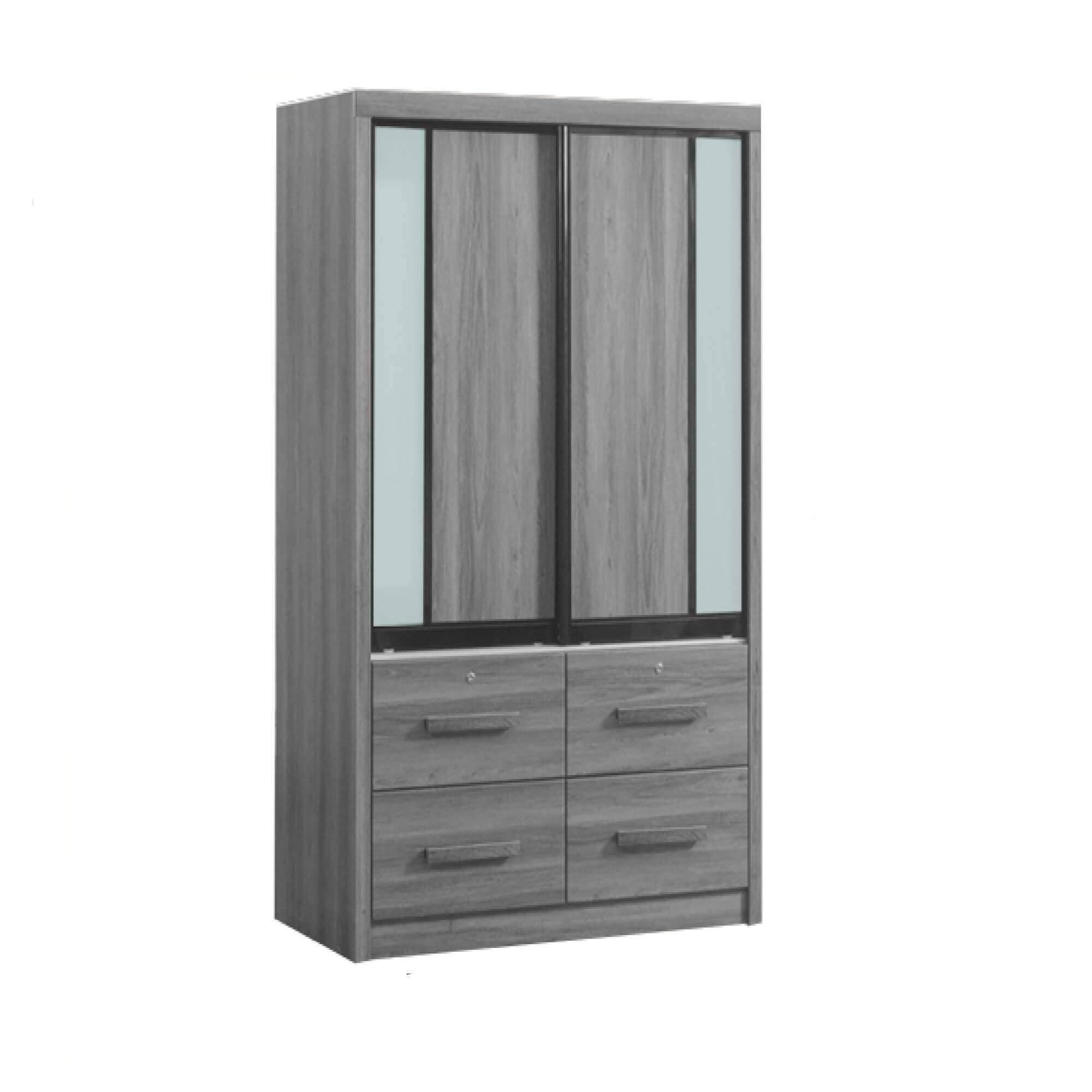 Megafurniture | Gareth 4ft Ash Grey Wardrobe | Sliding Door Wardrobe