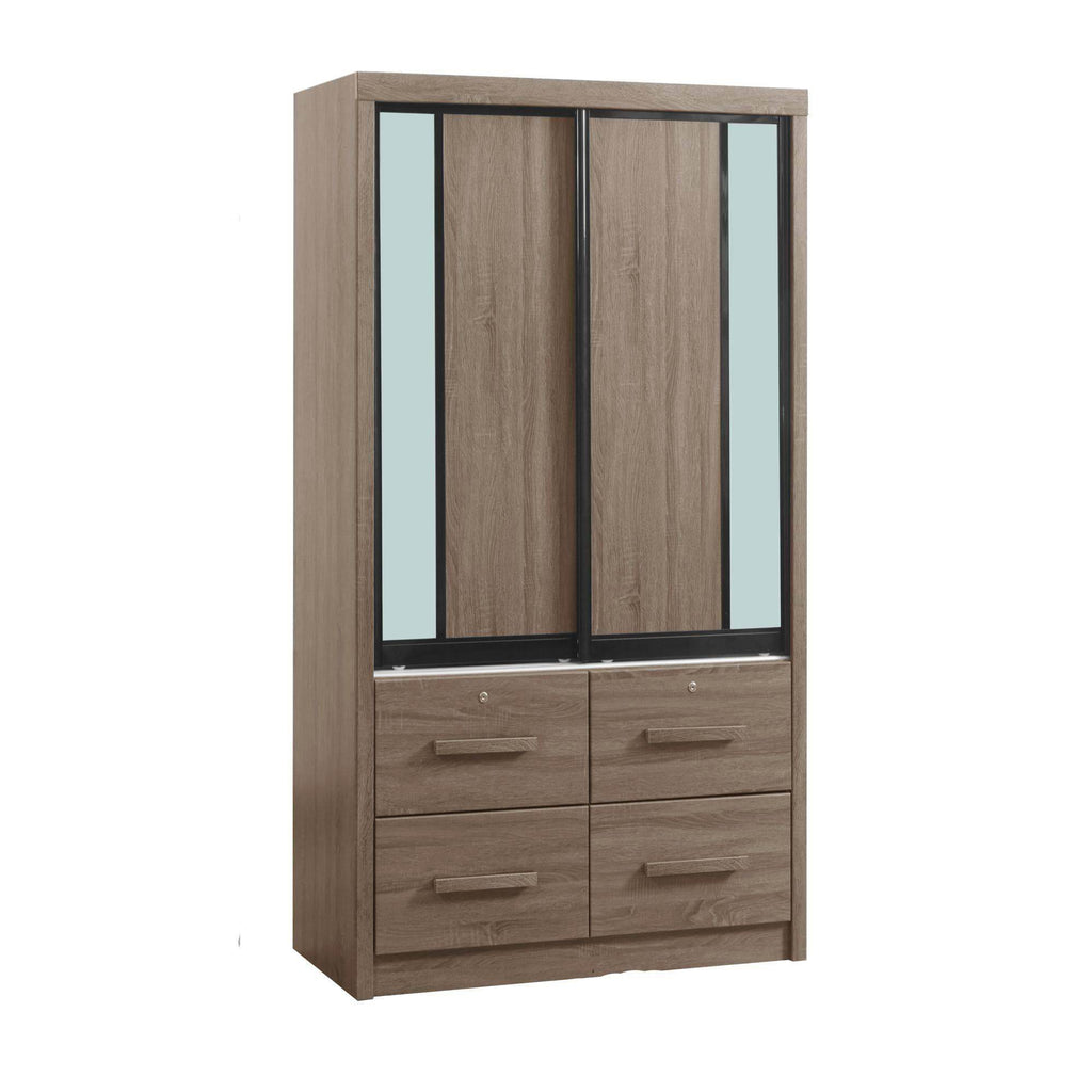 Megafurniture | Gareth 4ft Brown Wardrobe | Sliding Door Wardrobe
