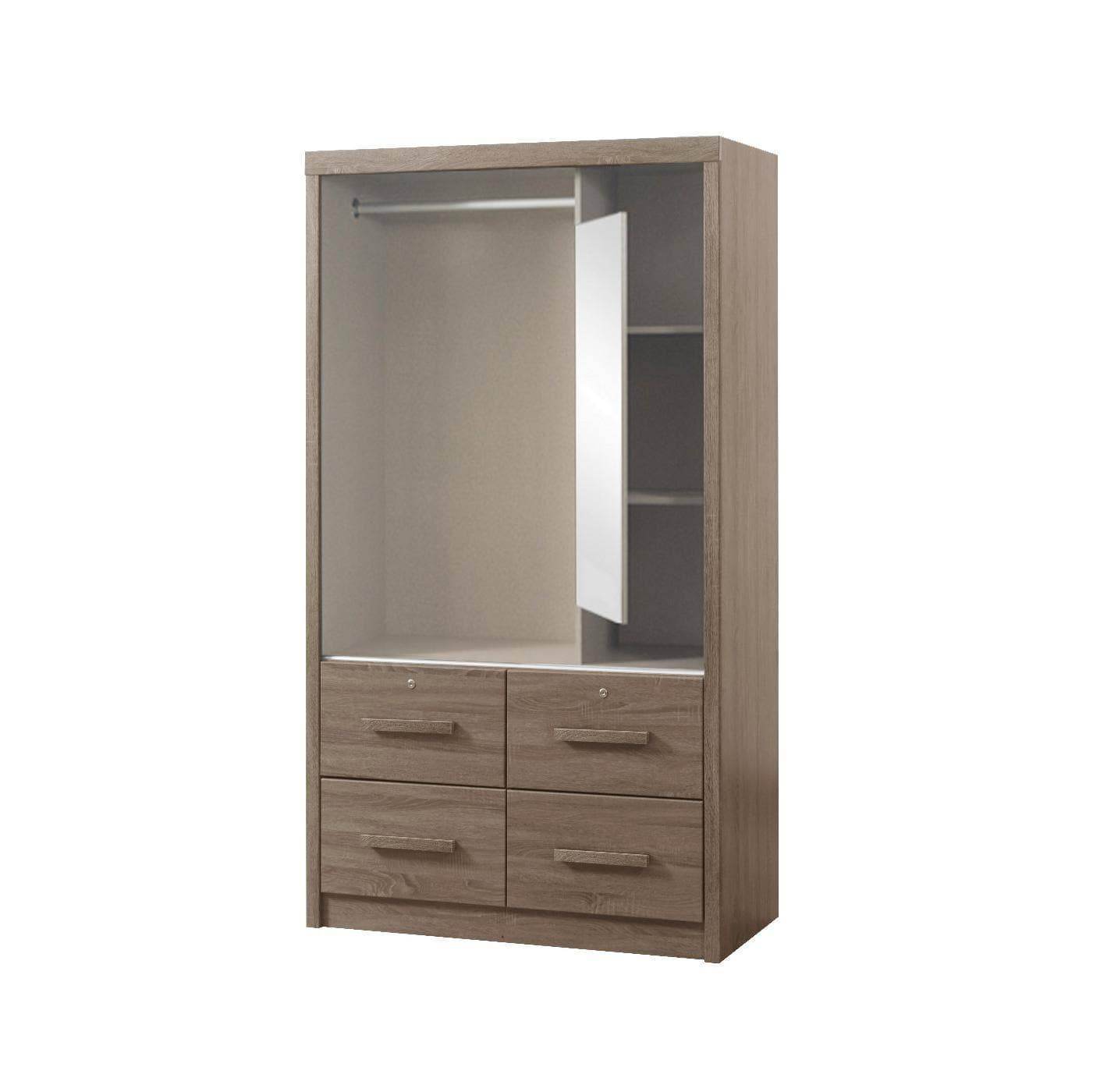 Megafurniture | Gareth 4ft Brown Wardrobe | Sliding Door Wardrobe