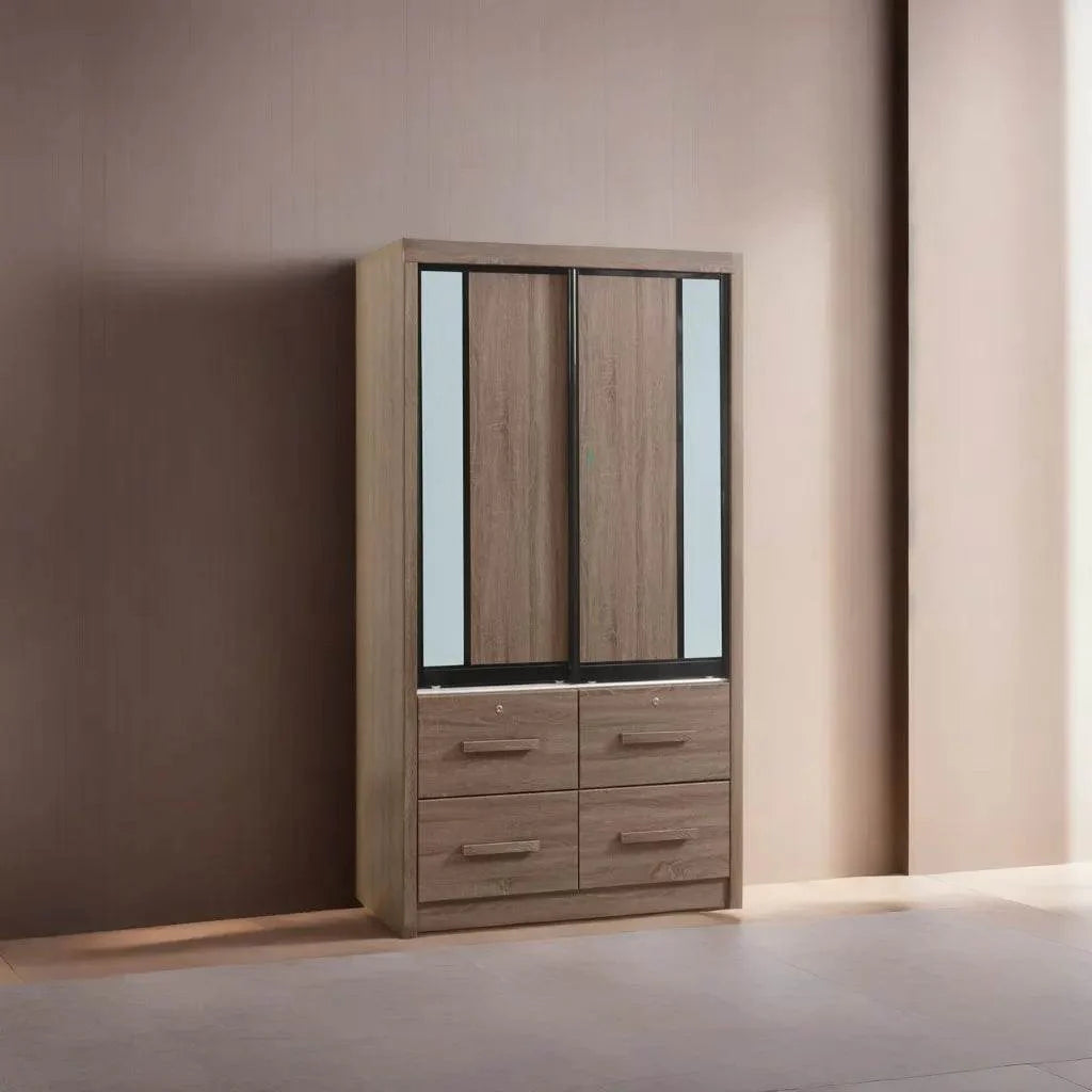 Megafurniture | Gareth 4ft Brown Wardrobe | Sliding Door Wardrobe