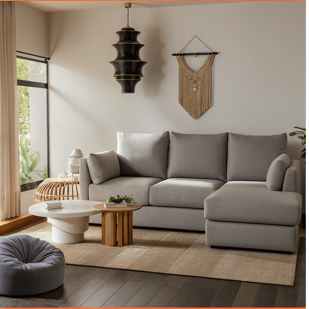 Harry L-Shaped Grey Fabric Sofa (Water Repellent)
