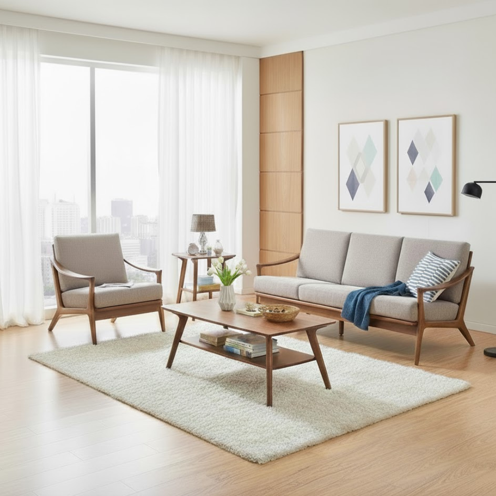 Quence Wooden Fabric Sofa